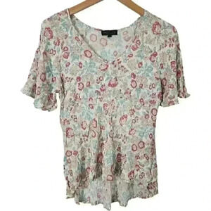 Rachel Zoe Viscose Vneck Floral High Low Short Sleeve Women's  Blouse S